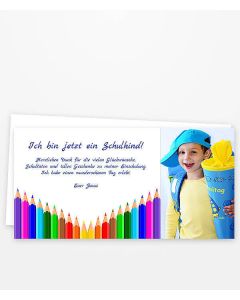 Dankeskarte Schulanfang mit bunten Stiften
