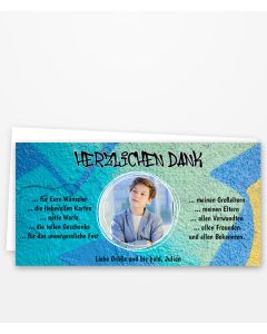 Dankeskarte zur  Jugendweihe mit Graffiti-Hintergund. 