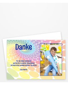 Dankeskarte Schulanfang mit bunten Kreisen