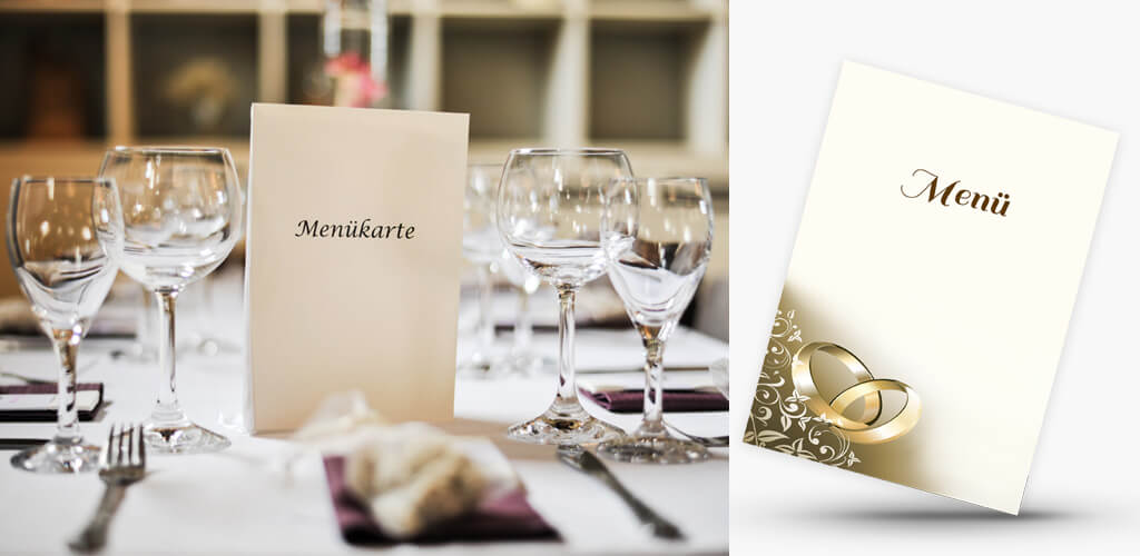 Menükarten zur Goldenen Hochzeit auf gedecktem Tisch