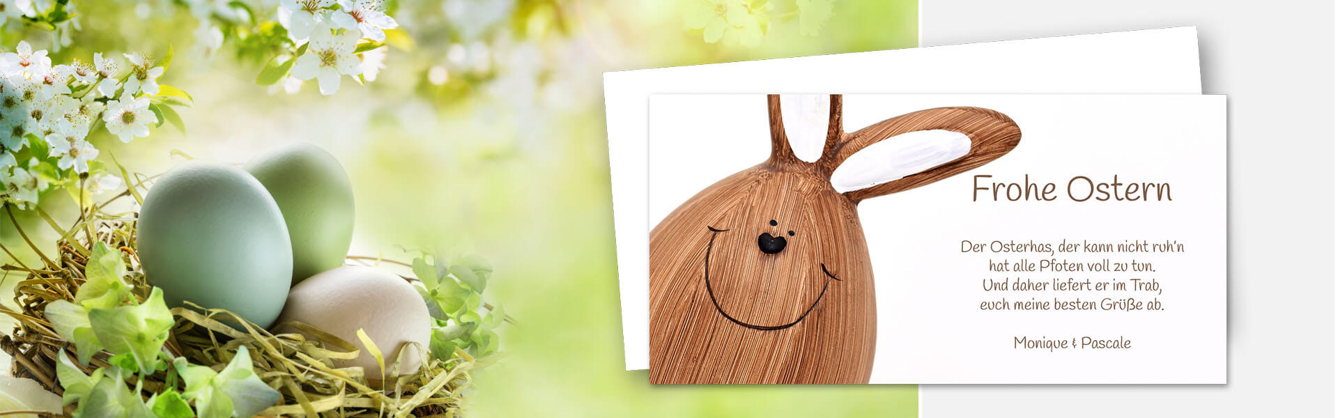 Osterkarten Osterkarten mit Osterhase und Eiern