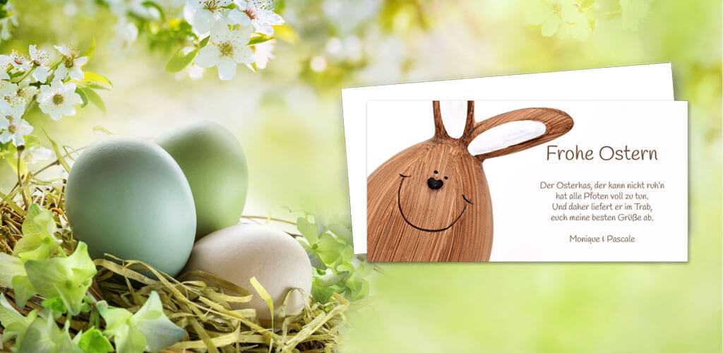 Osterkarten Osterkarten mit Osterhase und Eiern
